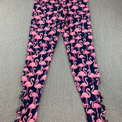 Simply Southern Pink Flamingo Leggings Womens XXL Blue Strappy Leg Soft Stretch